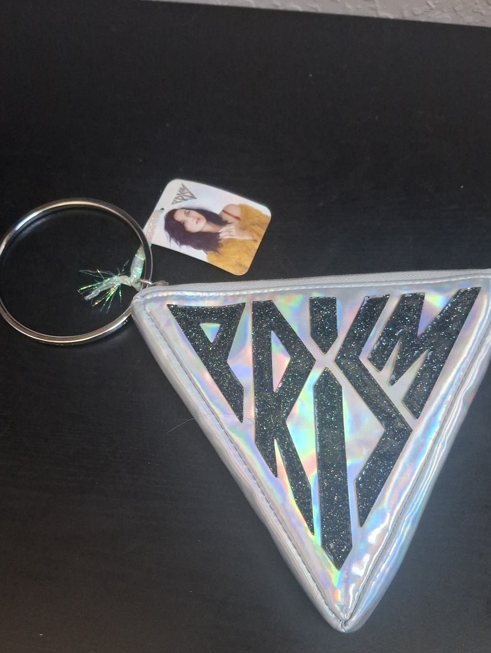 Katy Perry Collections Holographic Triangle Mini Bag with Black Glitter Logo